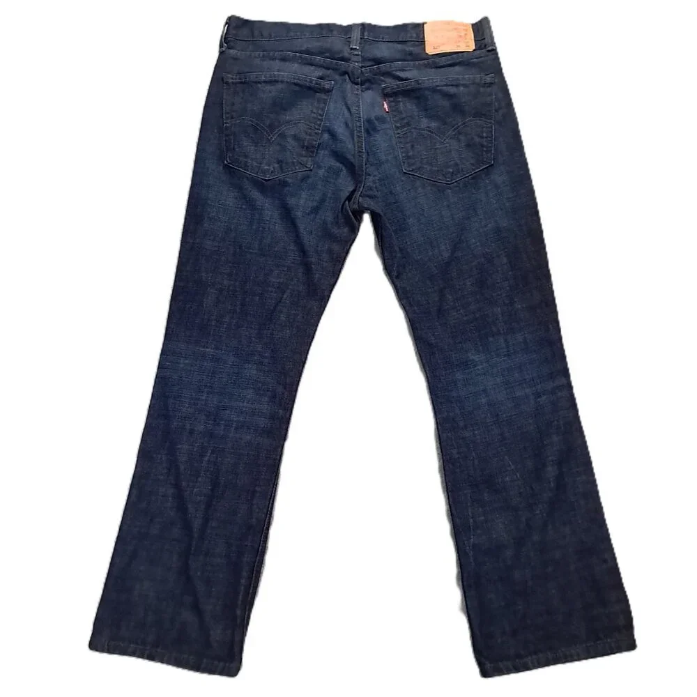 Levis 527 Jeans Men 36x30 Boot Cut Whiskers 100% Cotton Dark Blue Denim Western